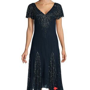 J Kara , Black Embellished Handkerchief Hem Dress, 4